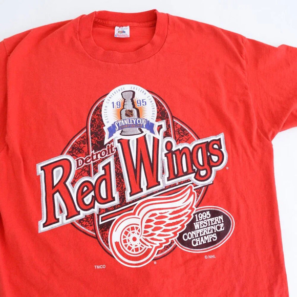 '95 Fruit Of The Loom Detroit Red Wings Stanley Cup Championship Single T Shirt - Picture 4 of 10